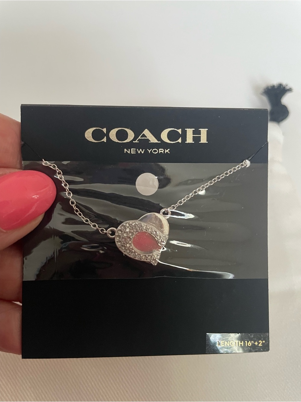 Coach Silver Heart Necklace with pave C - Picture 2 of 5